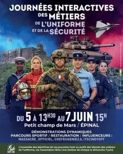 Affiche Village Défense Épinal du 5 au 7 juin avec la présence de l'association pour les blessés Nine Line